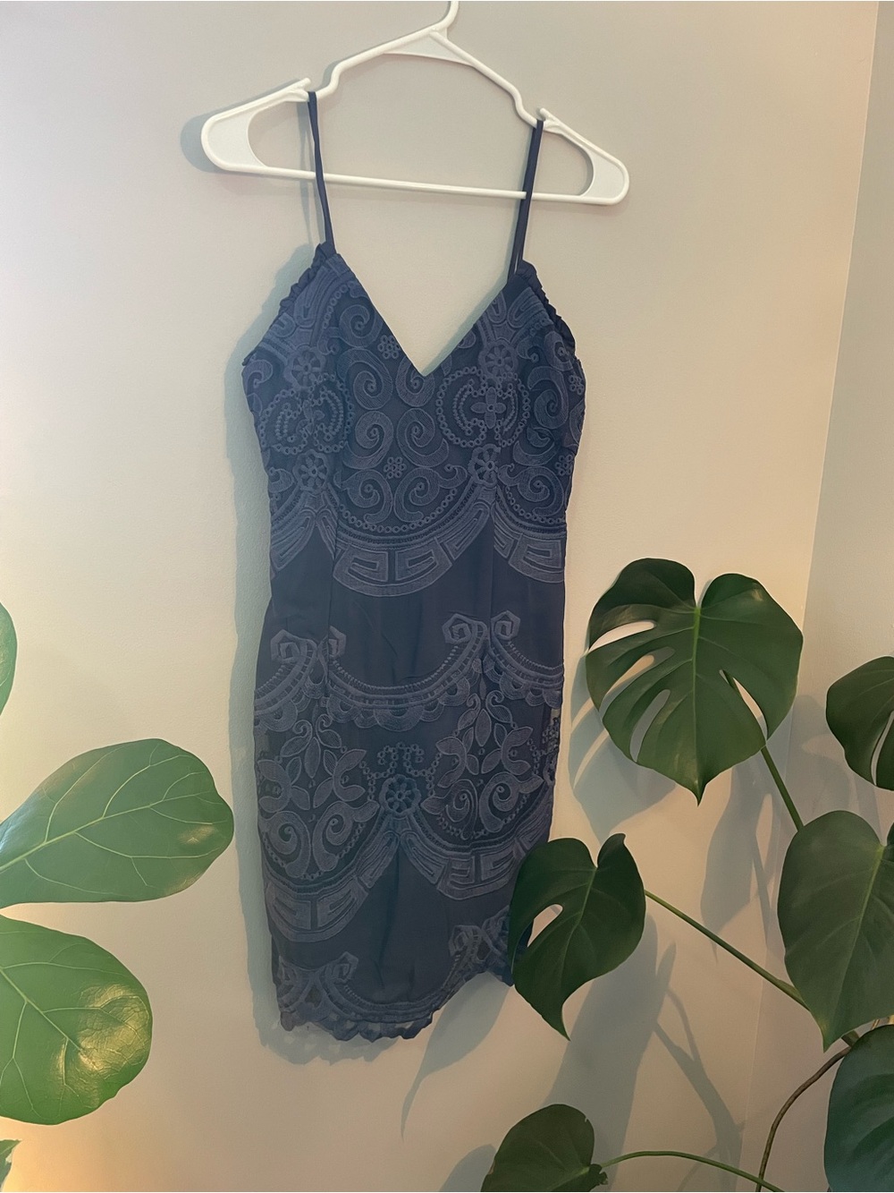 Embroidered/Lace Navy Spaghetti Strap Dress